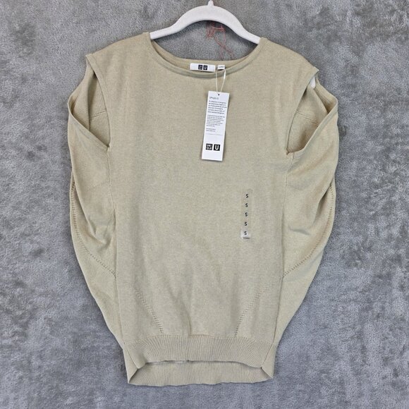 Uniqlo U Sweater Womens Small Beige Cocoon Sleeveless Pullover Modern Minimalist - Picture 1 of 12